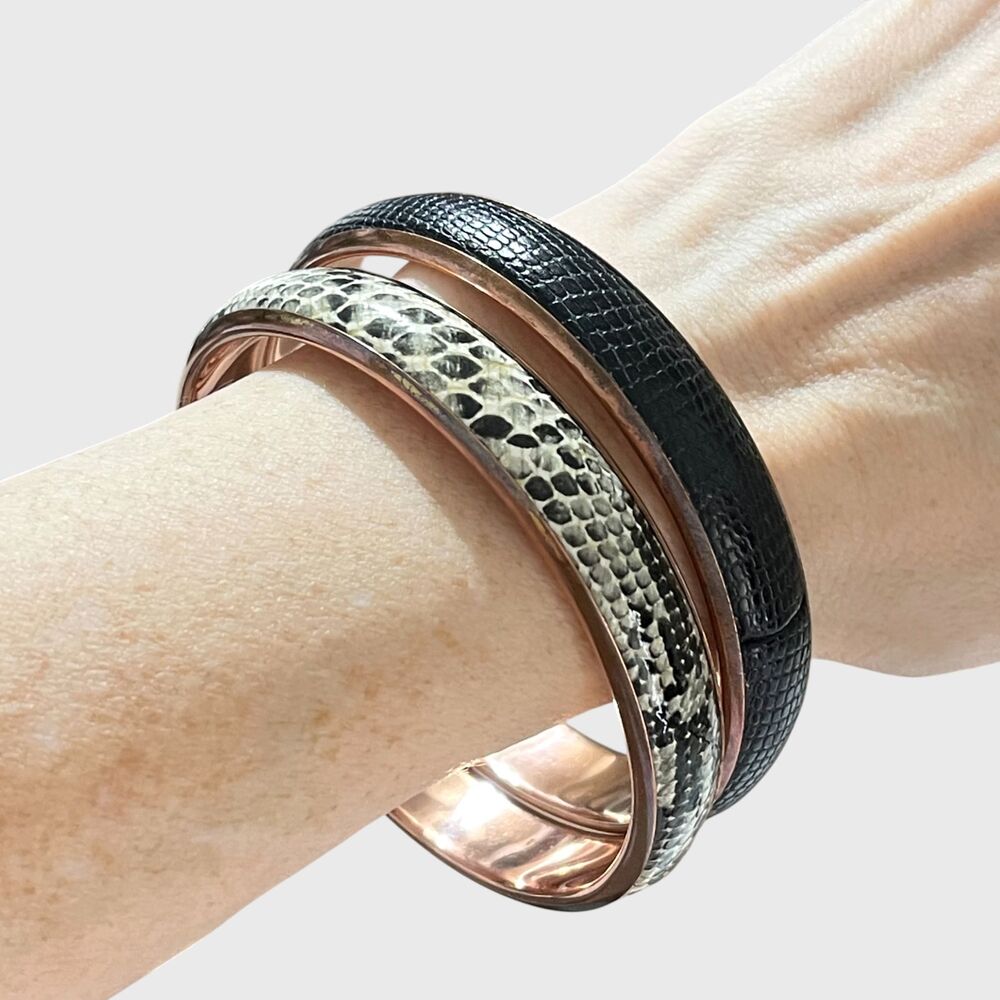 VTG Copper Bracelet Bangle Set Stackable Snakeskin Print Textured Hippie Boho